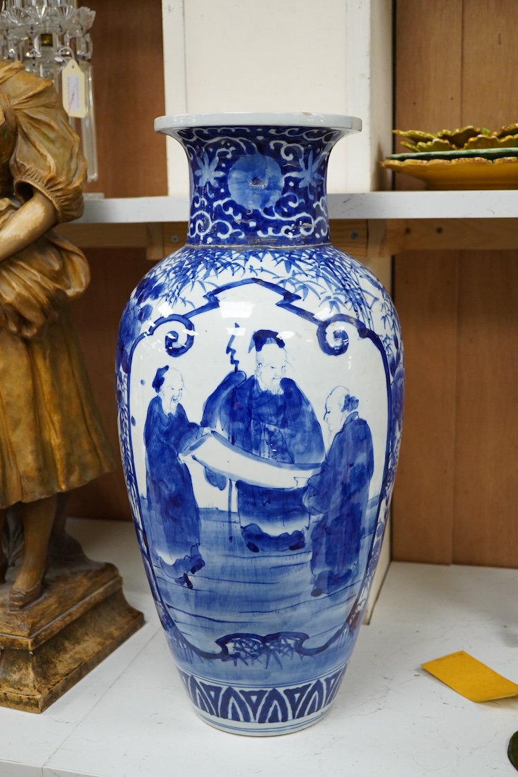 A large early 20th century Japanese blue and white vase, 54.5cm